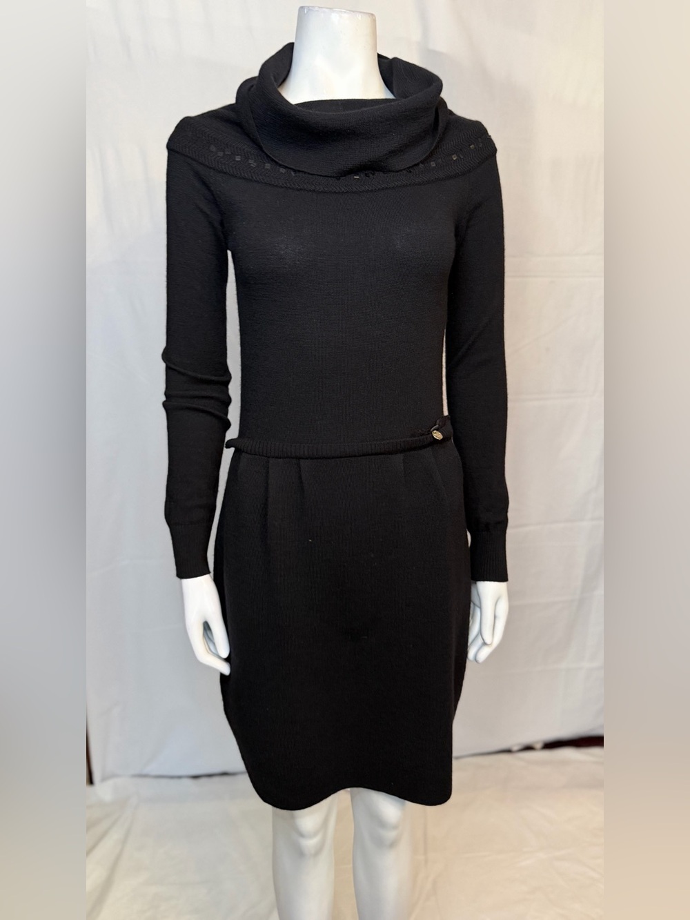 Patrizia Pepe Black Cowl-Neck Long-Sleeve Knit Dress